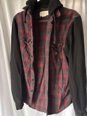 Ralph Lauren Red & Black Plaid Hooded Shirt Jacket